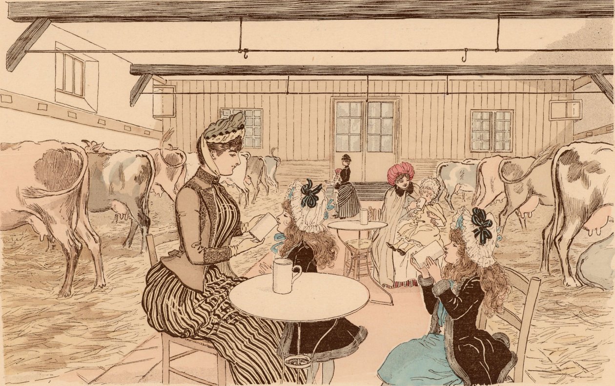 Mães que levam os seus filhos aos lacticínios, Paris, França de Maurice Charles Mathieu (1849 1912) Bonvoisin