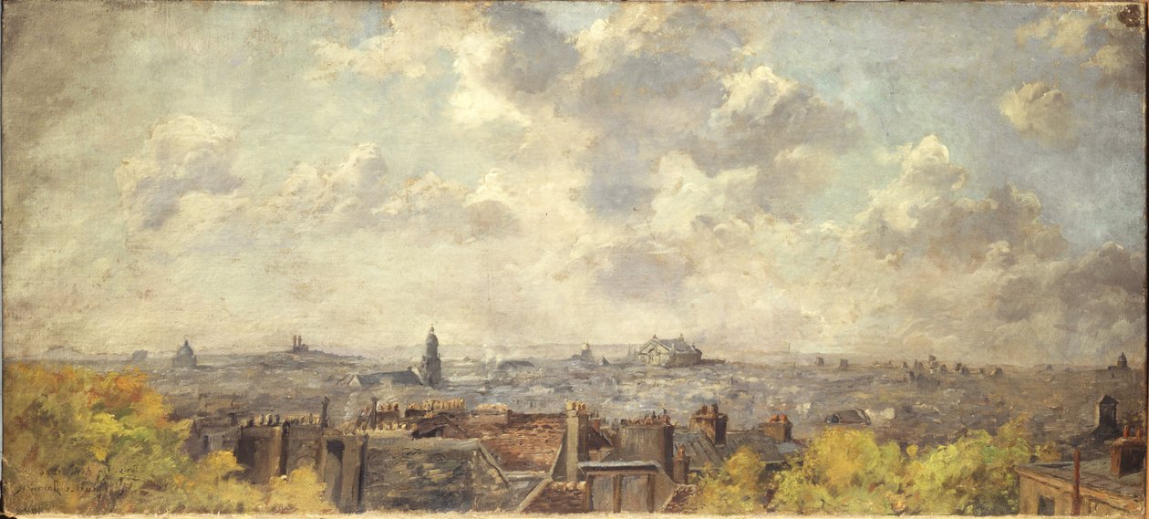 Vista panorâmica de Paris, tirada da rue Victor-Massé, em 4-1886 (óleo sobre tela) de Maurice Dainville