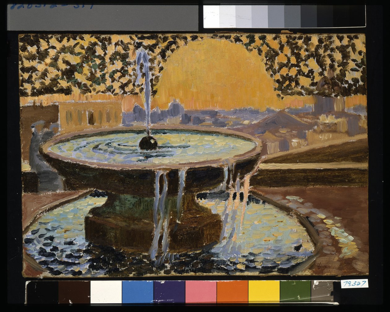 Fonte na Villa Medici (óleo sobre cartão estratificado) de Maurice Denis
