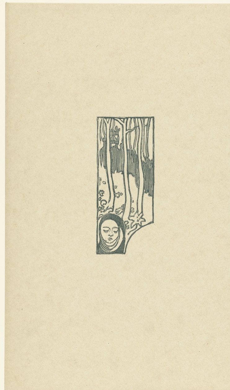 Ilustração mostrando cabeça de mulher de olhos fechados e árvores acompanhando poema em coleção de poemas Sagesse de Paul Verlaine
Petit bois pour Sagesse
L