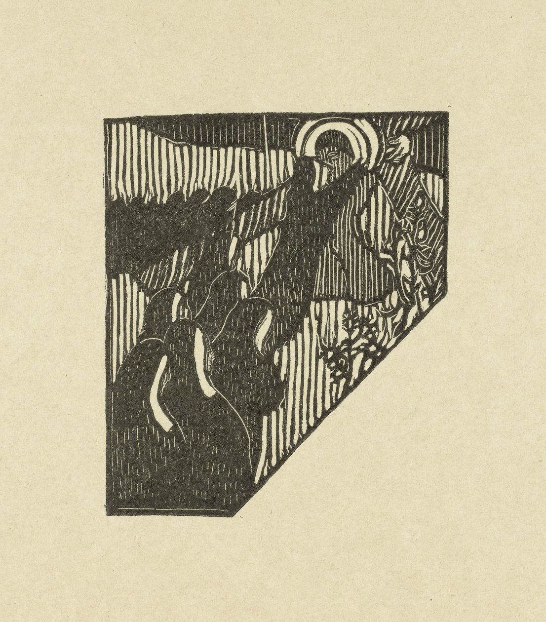 Ilustração representando Cristo e freiras carregando a cruz com um poema na coleção de poesia Sagesse de Paul Verlaine Deux nouveau bois pour Sagess de Paul Verlaine L