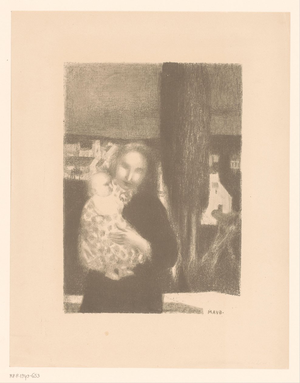 Mãe com bebé por um cipreste de Maurice Denis