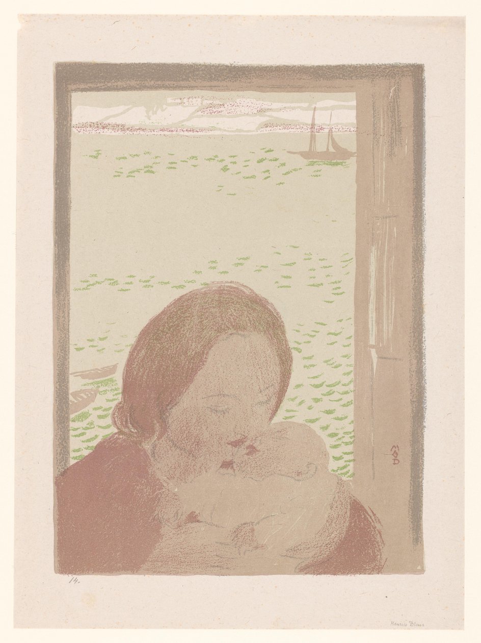 Mãe com bebê na frente de uma janela de Maurice Denis