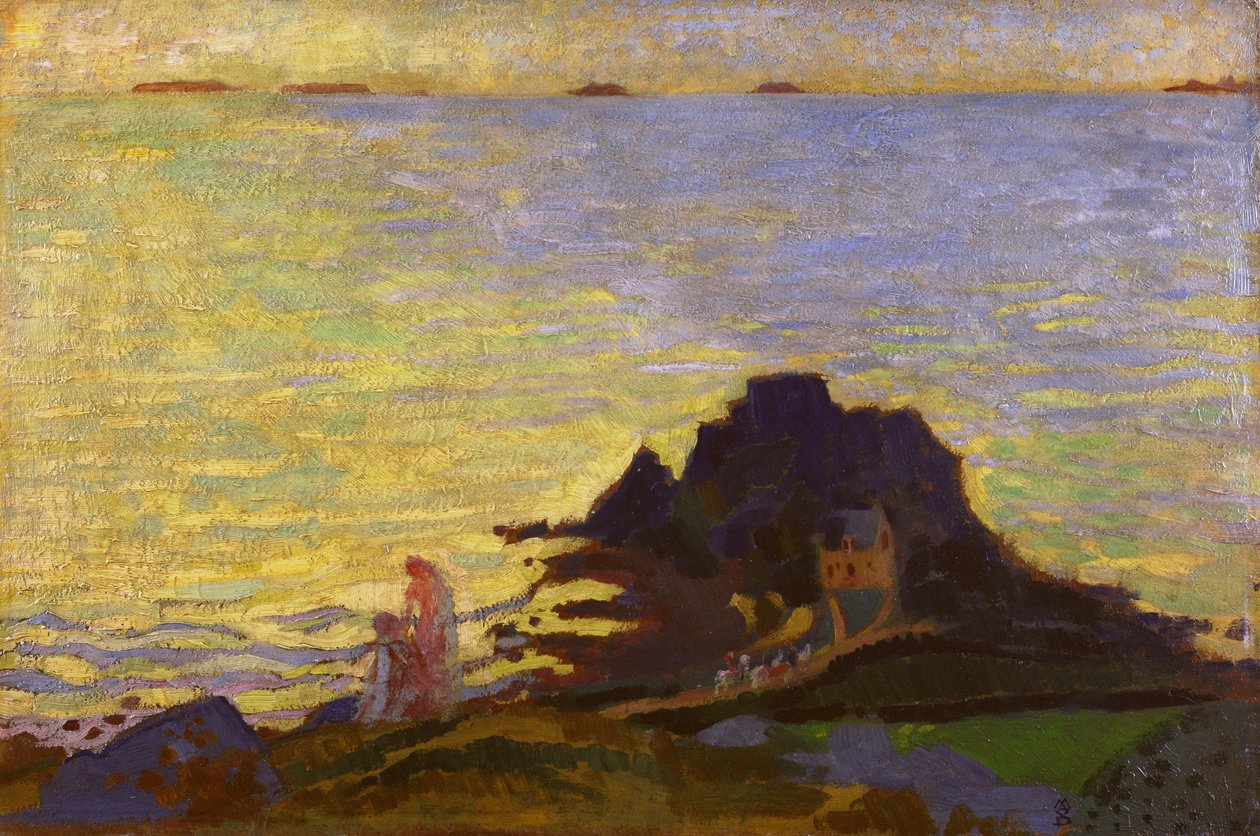 Mãe e filho acima de um afloramento rochoso (óleo no cartão) de Maurice Denis