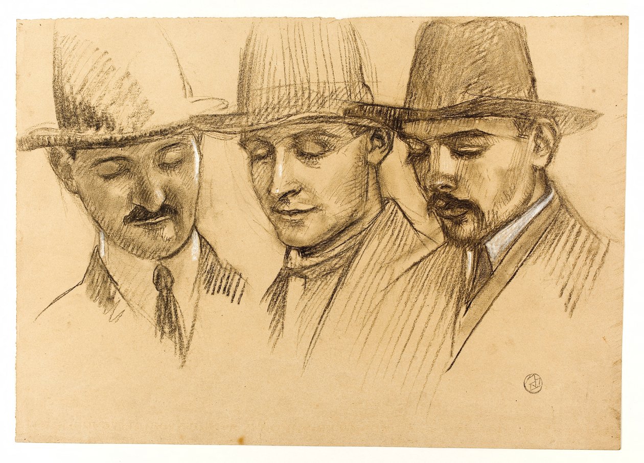 Retratos do Padre Couturier, de Charles Plessard e de André Lecoutey. Esboço para a cúpula de Dutuit: os três arquitetos da Escola Francesa de Roma de Maurice Denis