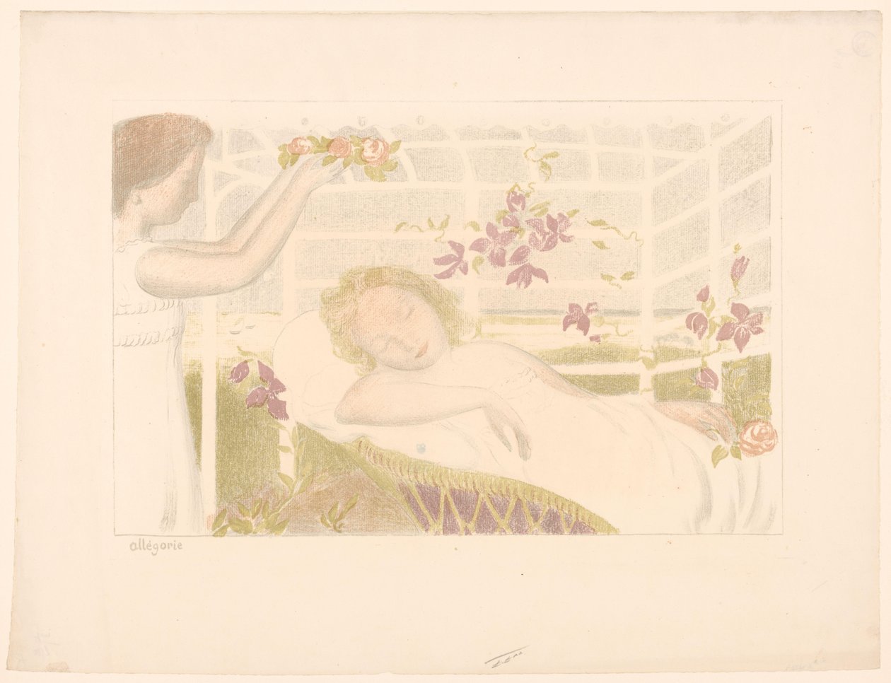 Garota adormecida recebe coroa de flores Alegoria (título no objeto) Representações de amor (título da série) Amour (título da série) de Maurice Denis