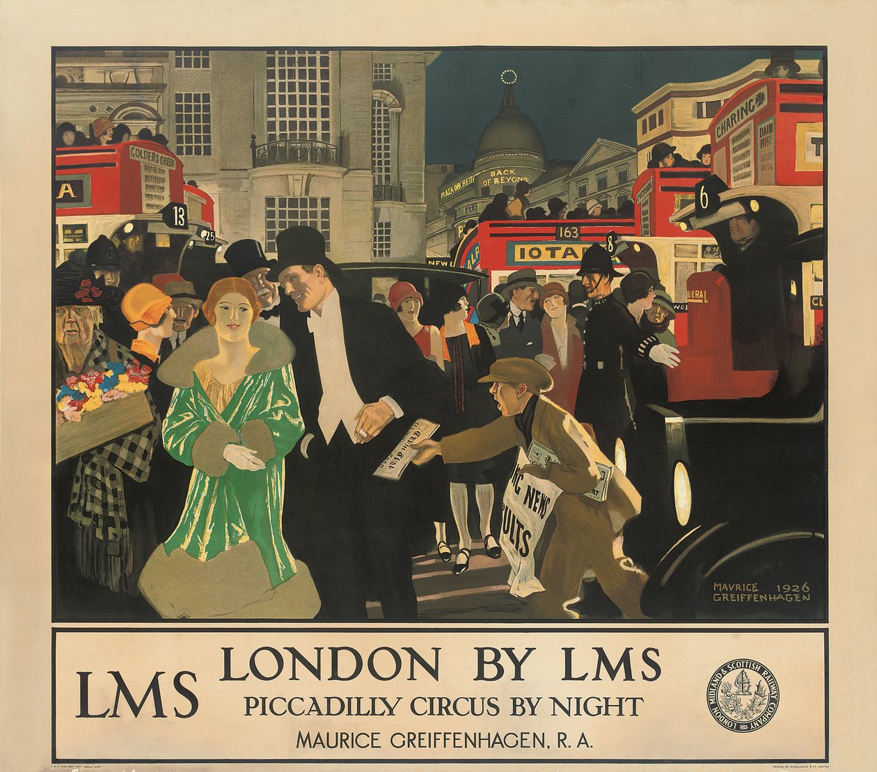 Londres por LMS, Piccadilly Circus by Night de Maurice Greiffenhagen