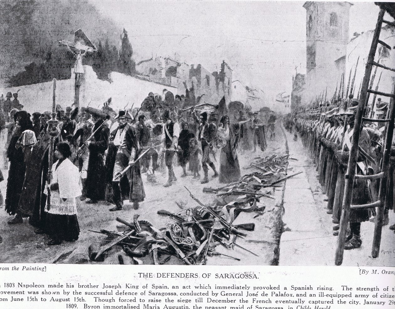 Os defensores de Saragoça, ilustração da "História das Nações de Hutchinson" de Maurice Henri Orange