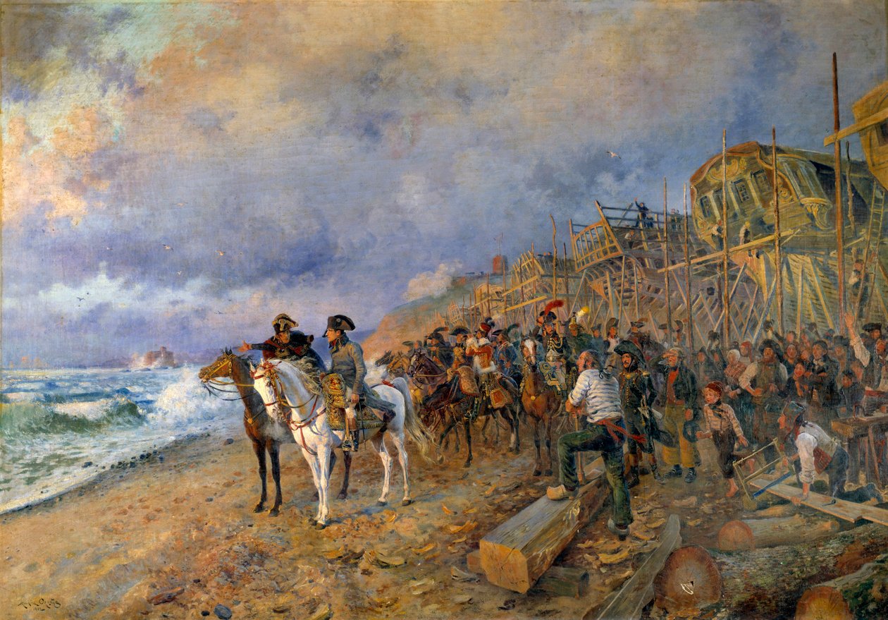 O Primeiro Cônsul Napoleão Bonaparte (1769-1821) visita o arsenal de Pintura Boulogne de Maurice Orange (1868-1916) 1804 (Sol: 214x304 cm) Paris, Musee de l