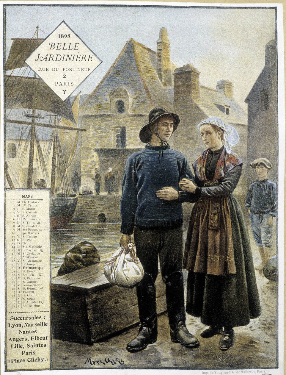 A partida dos pescadores bretões para Newfoundland - calendário de lojas" La Belle Jardinière". de Maurice Henri Orange