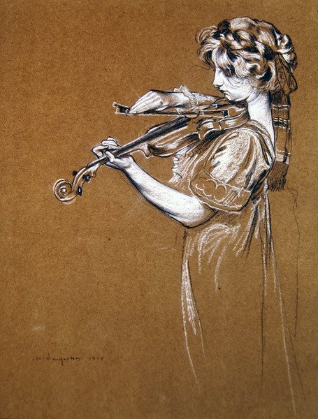 Jovem tocando um violino de Maurice Langaskens