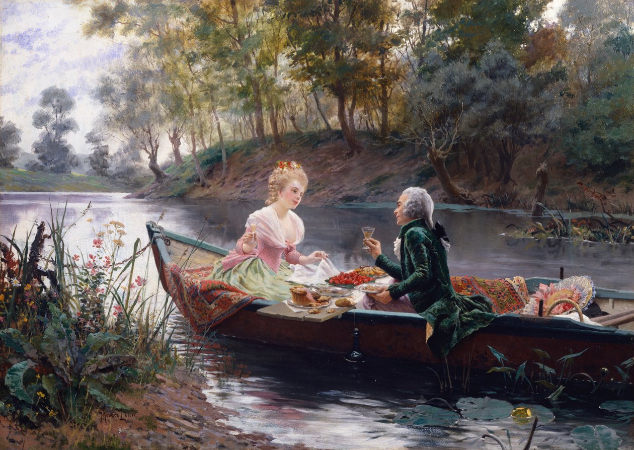 Um Almoço Romântico (óleo sobre painel) de Maurice Leloir