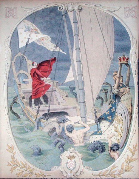 Armand-Jean du Plessis, Cardeal Richelieu (1585-1642) retratado como protector da lealdade à Coroa francesa, ilustração de uma vida de Richelieu por Theodore Camu de Maurice Leloir