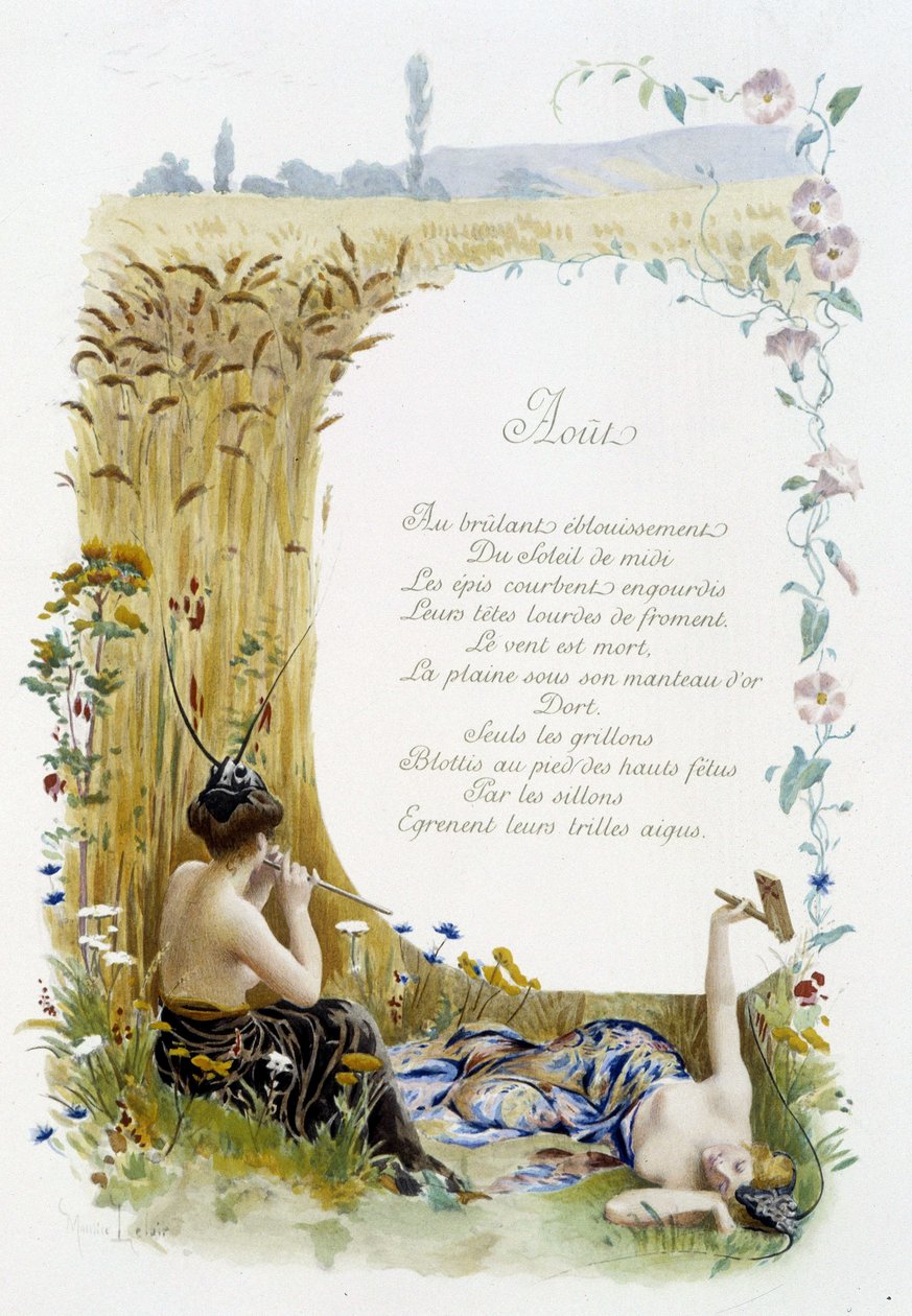 Agosto "La Chanson du mois" de Jérôme Doucet, ilustração - Maurice Leloir, ed. Reims 1904. L. Michaud de Maurice Leloir