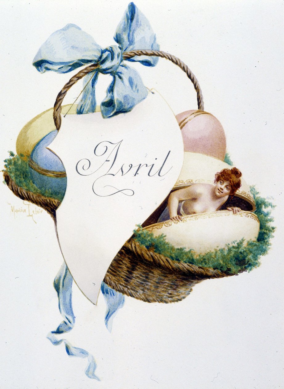 Abril "La Chanson du mois" de Jérôme Doucet, ilustração - Maurice Leloir, ed. Reims 1904. L. Michaud de Maurice Leloir
