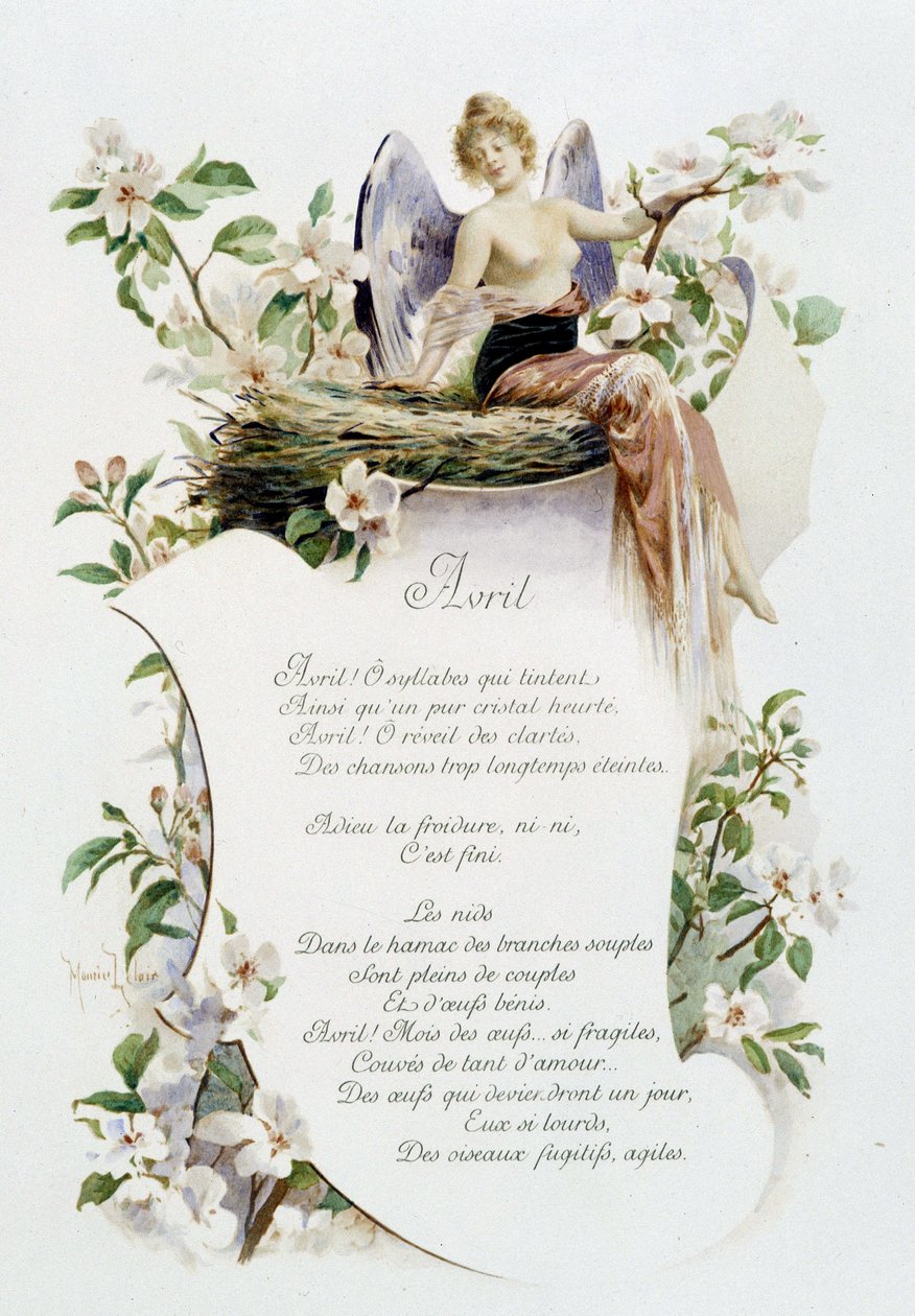 Abril "La Chanson du mois" de Jérôme Doucet, ilustração - Maurice Leloir, ed. Reims 1904 L. Michaud de Maurice Leloir