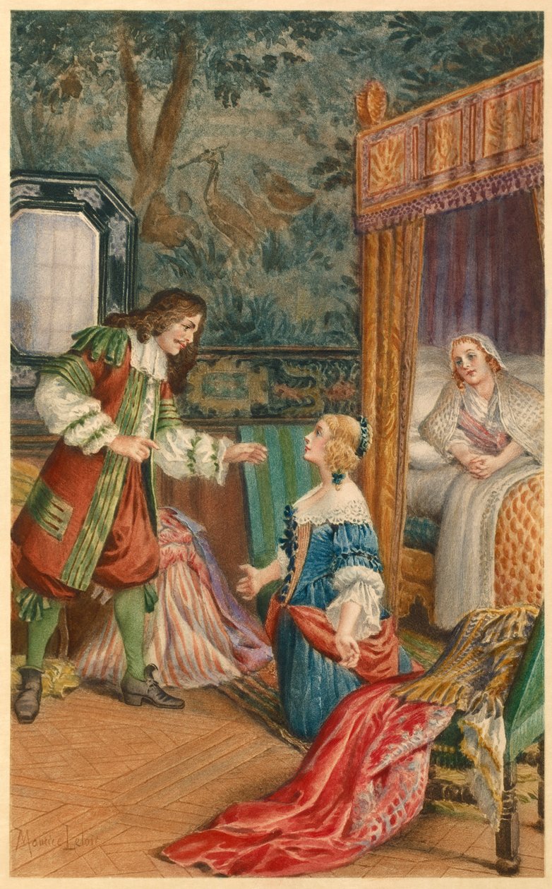 Disputa entre Armande e Molière (ilustração) de Maurice Leloir
