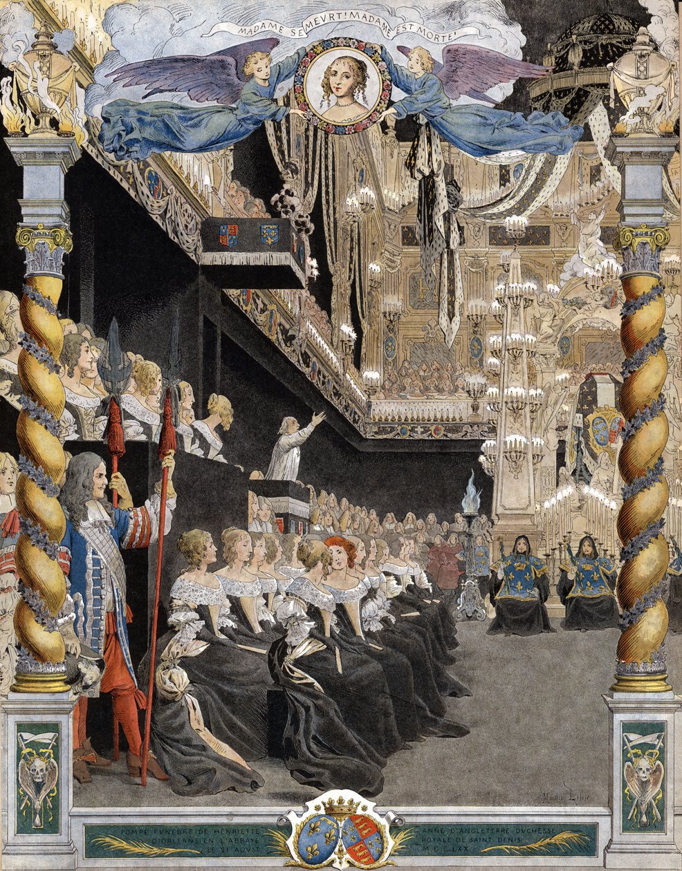 Funeral de Henriette Anne (Henriette-Anne) da Inglaterra (1644-1670), na Basílica de Saint Denis (Saint Denis), em 21 de agosto de Maurice Leloir