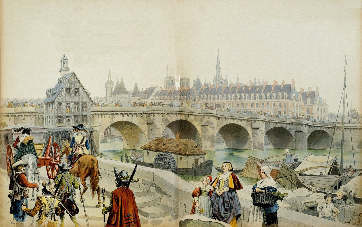 História da França: Exilado no castelo de Blois pelo seu filho Luís XIII, Marie de Medicis (1575-1642) e a sua suite deixou Paris em 1617. Ilustração de Maurice Leloir (1853-1940) em "Richelieu". de Maurice Leloir