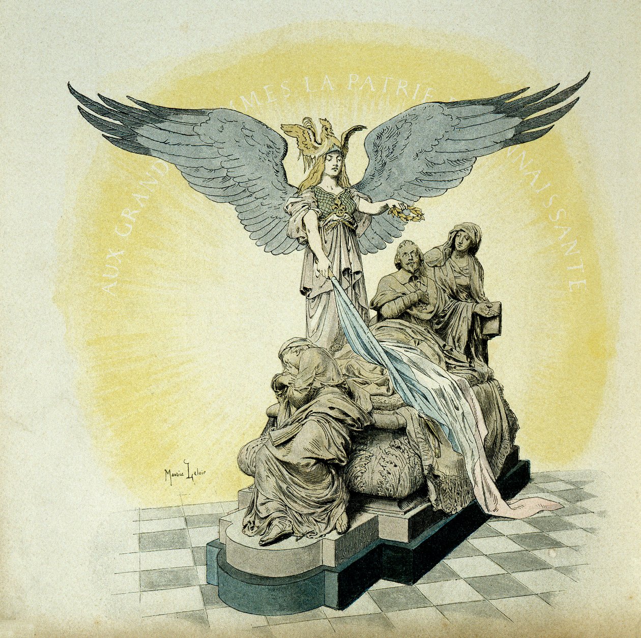 História da França: Monumento a Armand Jean du Plessis, Cardeal de Richelieu (1585-1642), Ministro de Luís XIII, na Escola Sorbonne, em Paris. Ilustração de Maurice Leloir (1853-1940) em "Richelieu". de Maurice Leloir