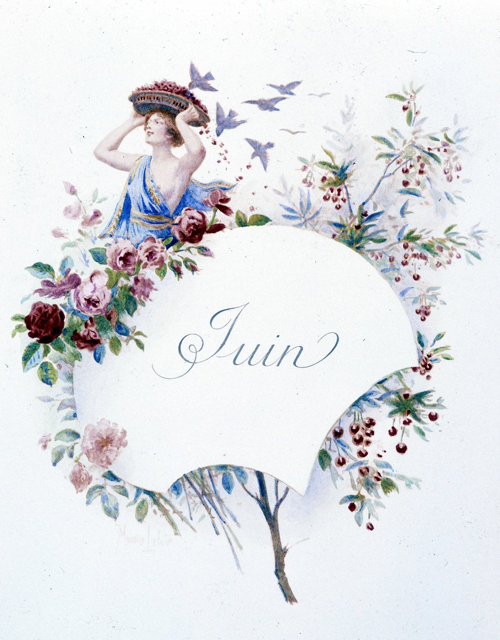 Junho "La Chanson du mois" de Jérôme Doucet, ilustração - Maurice Leloir, ed. Reims 1904. L. Michaud de Maurice Leloir