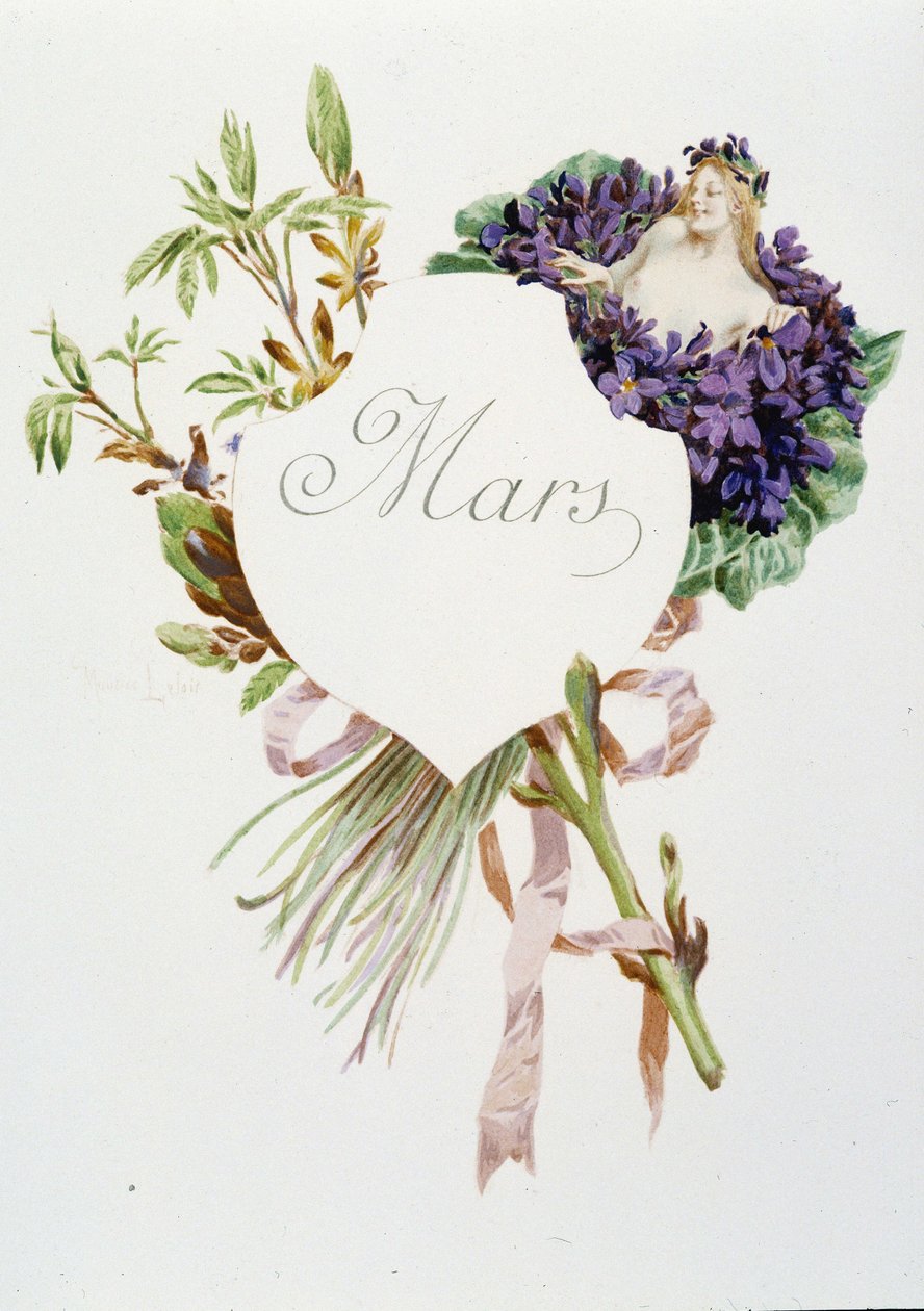 Março "La Chanson du mois" de Jérôme Doucet, ilustração - Maurice Leloir, ed. Reims 1904. L. Michaud de Maurice Leloir