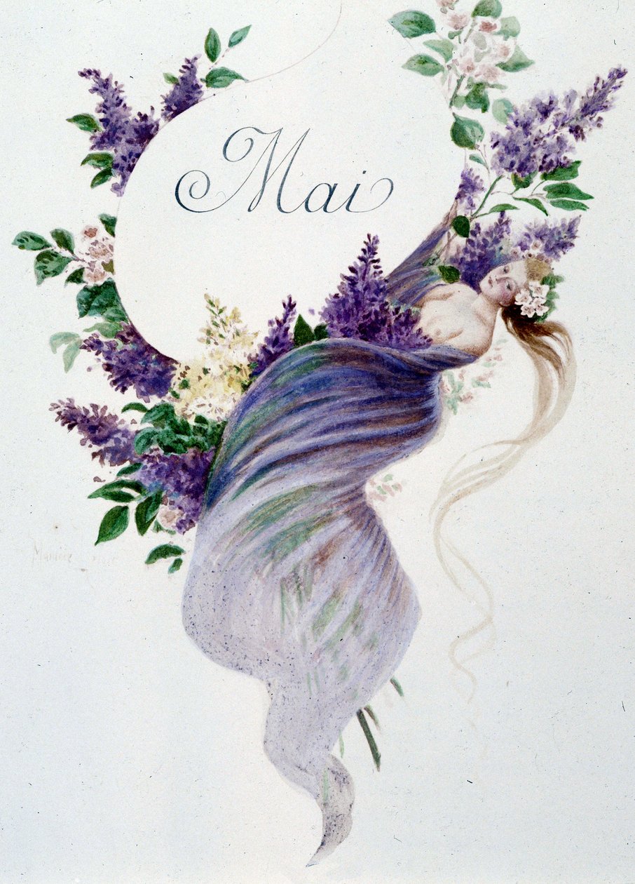 Maio "La Chanson du mois" de Jérôme Doucet, ilustração - Maurice Leloir, ed. Reims 1904. L. Michaud de Maurice Leloir