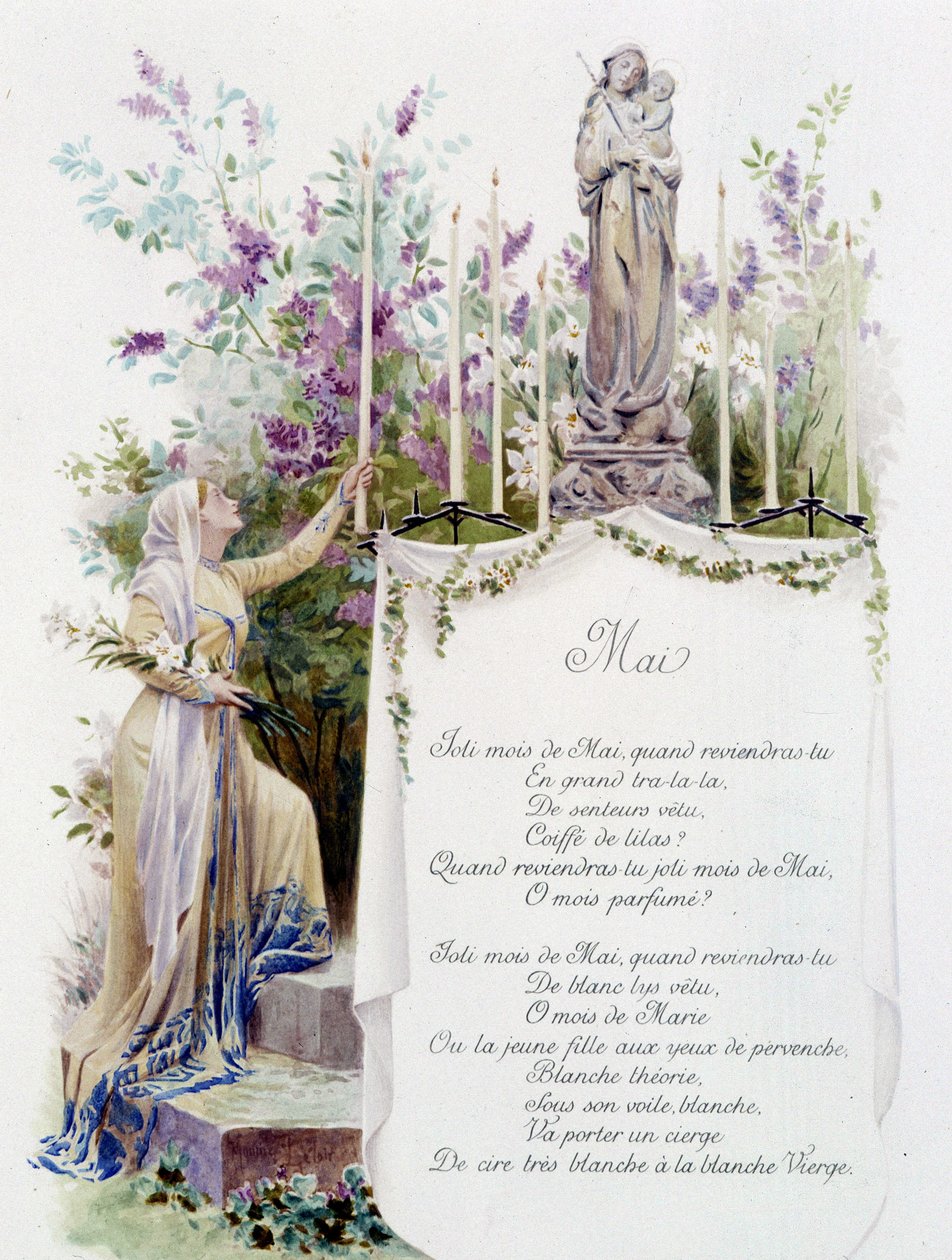 Maio "La Chanson du mois" de Jérôme Doucet, ilustração - Maurice Leloir, ed. Reims 1904. L. Michaud de Maurice Leloir