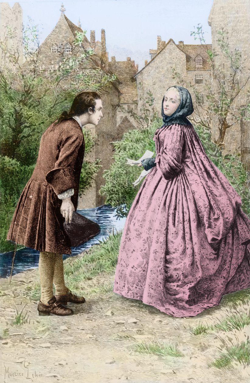 Encontro do jovem Jean-Jacques Rousseau e futuro amigo íntimo Madame de Warens, 21 de março de 1728 de Maurice Leloir