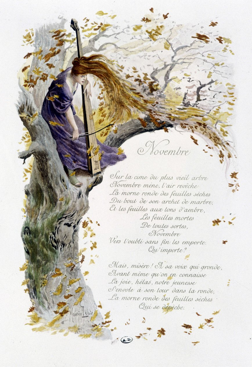 Novembro "La Chanson du mois" de Jérôme Doucet, ilustração - Maurice Leloir, ed. Reims 1904. L. Michaud de Maurice Leloir