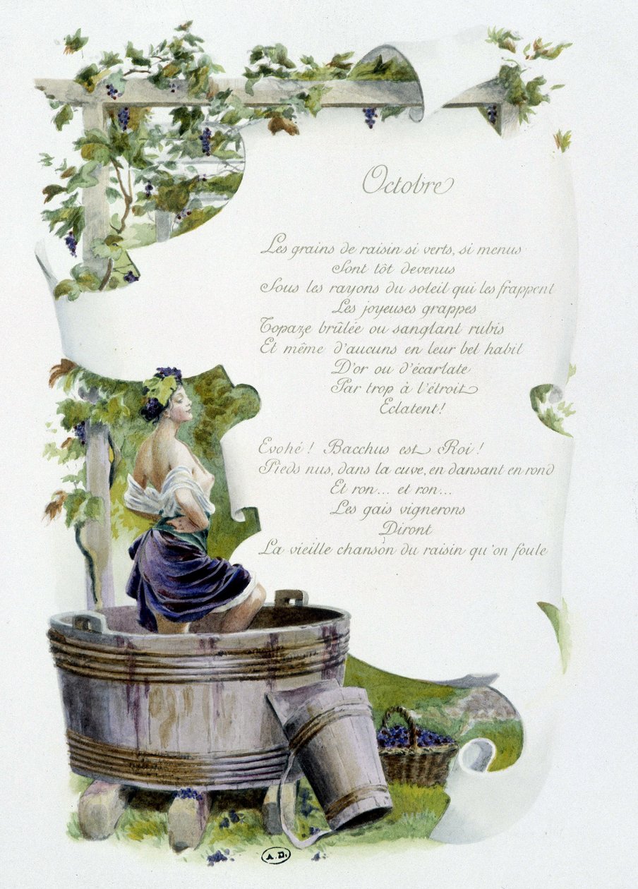 Outubro "La Chanson du mois" de Jérôme Doucet, ilustração - Maurice Leloir, ed. Reims 1904. L. Michaud de Maurice Leloir
