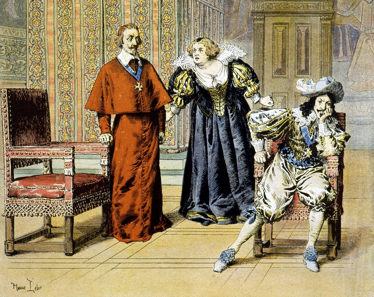 O Dia do Dupe (11/11/1630): Richelieu permanece impassível sob os insultos de Marie de Medici - em "Richelieu" de Maurice Leloir. de Maurice Leloir