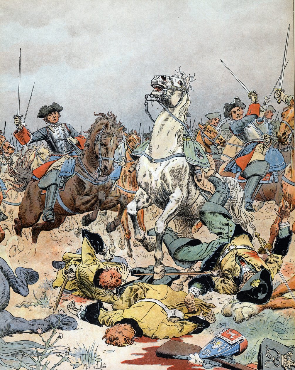 Guerra da Sucessão Espanhola: a última carga da cavalaria francesa na Batalha de Malplaquet (Bélgica) em 11 de Setembro de Maurice Leloir