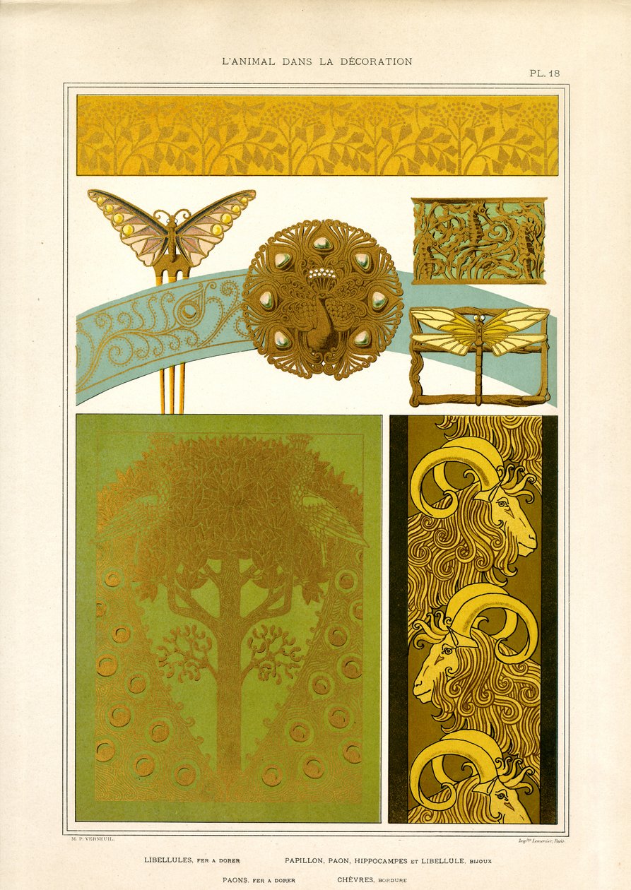 Motivos de animais para jóias e elementos decorativos (litografia) de Maurice Pillard Verneuil