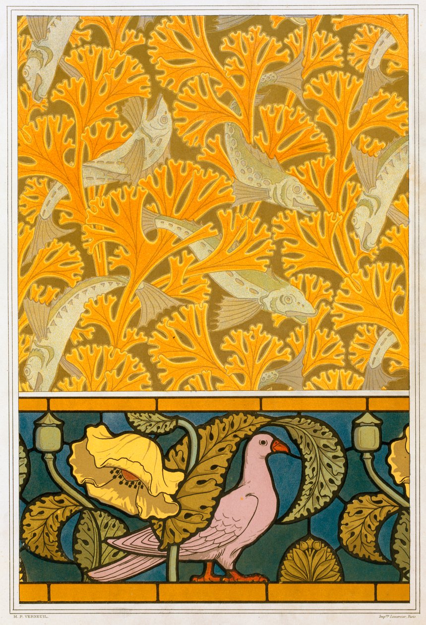 Projetos para papel de parede e vitrais, pub. 1897. de Maurice Pillard Verneuil