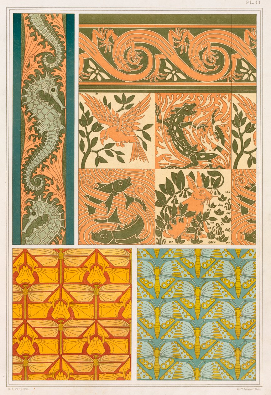 Projetos para bordas de papel de parede e telhas cerâmicas, pub. 1897. de Maurice Pillard Verneuil