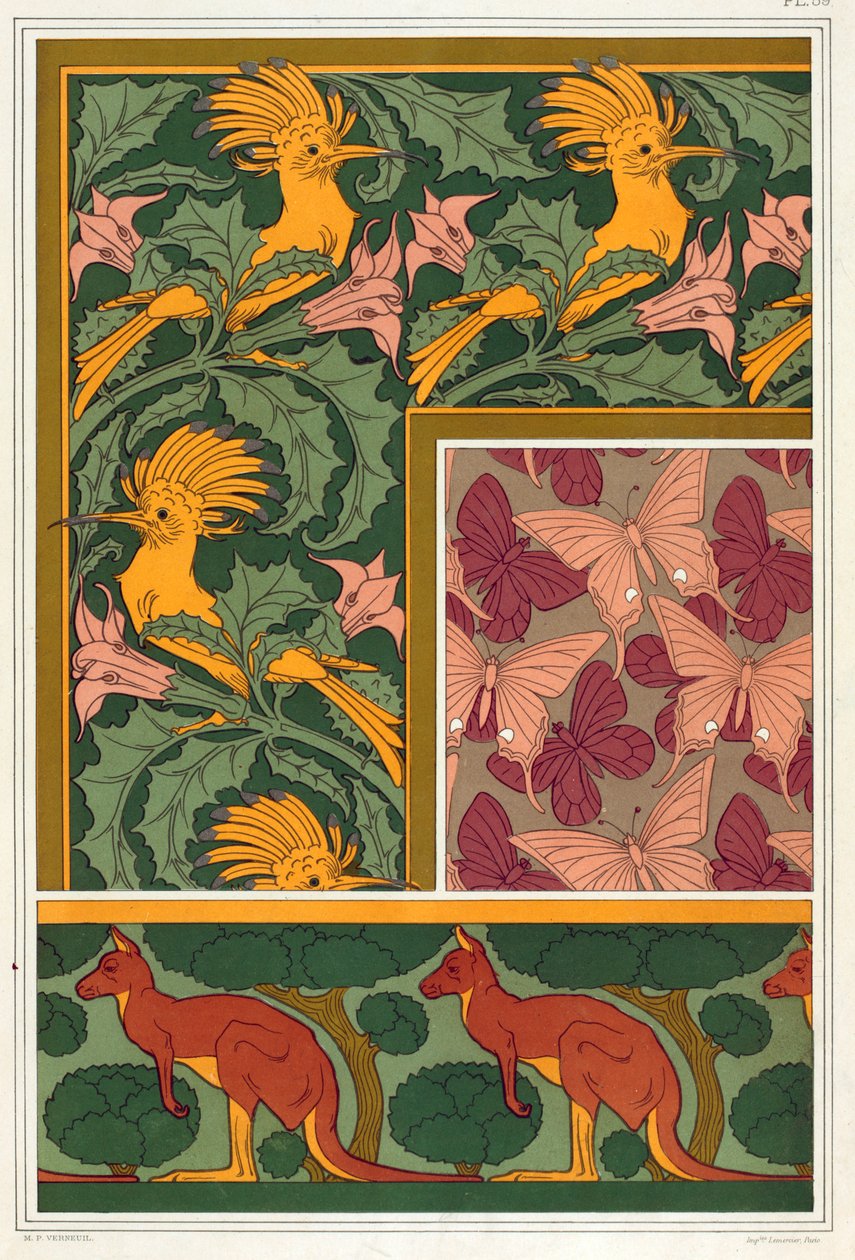 Projetos para bordas de papel de parede e tecido de seda, pub. 1897. de Maurice Pillard Verneuil