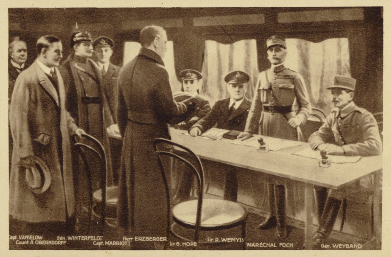 Reunião para assinar o Tratado de Armistício (litografia) de Maurice Pillard Verneuil