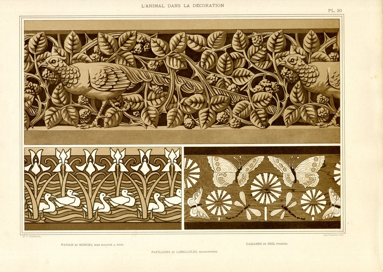Frisos ornamentais com motivos animais (litografia) de Maurice Pillard Verneuil