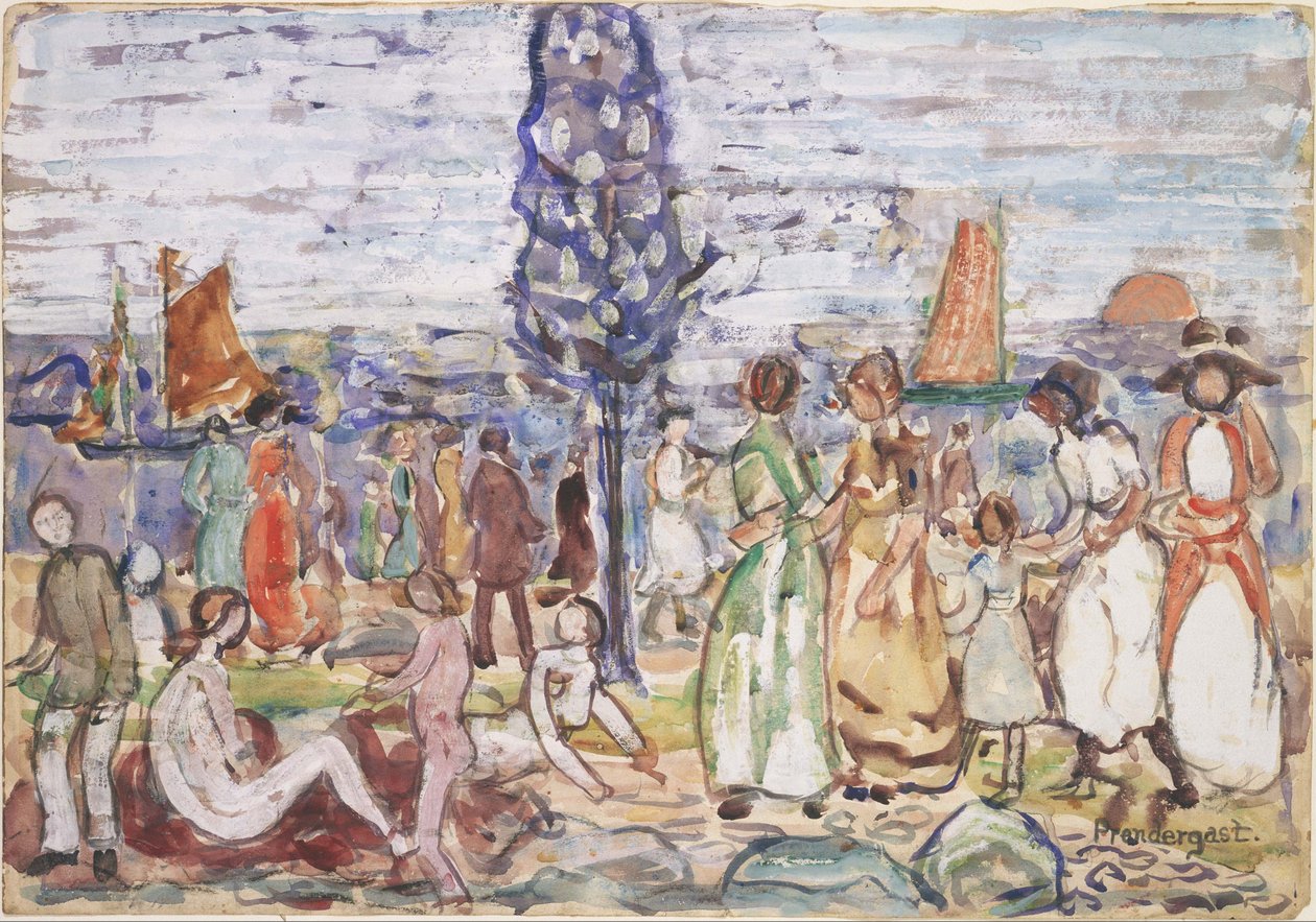 Praia com uma árvore azul de Maurice Prendergast