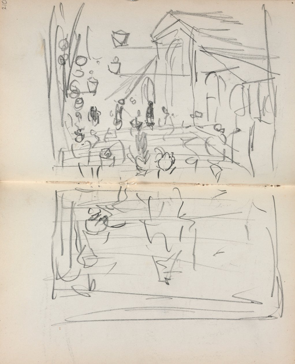 Sketchbook italiano: Ponte com figuras (páginas 209 e 210) de Maurice Prendergast