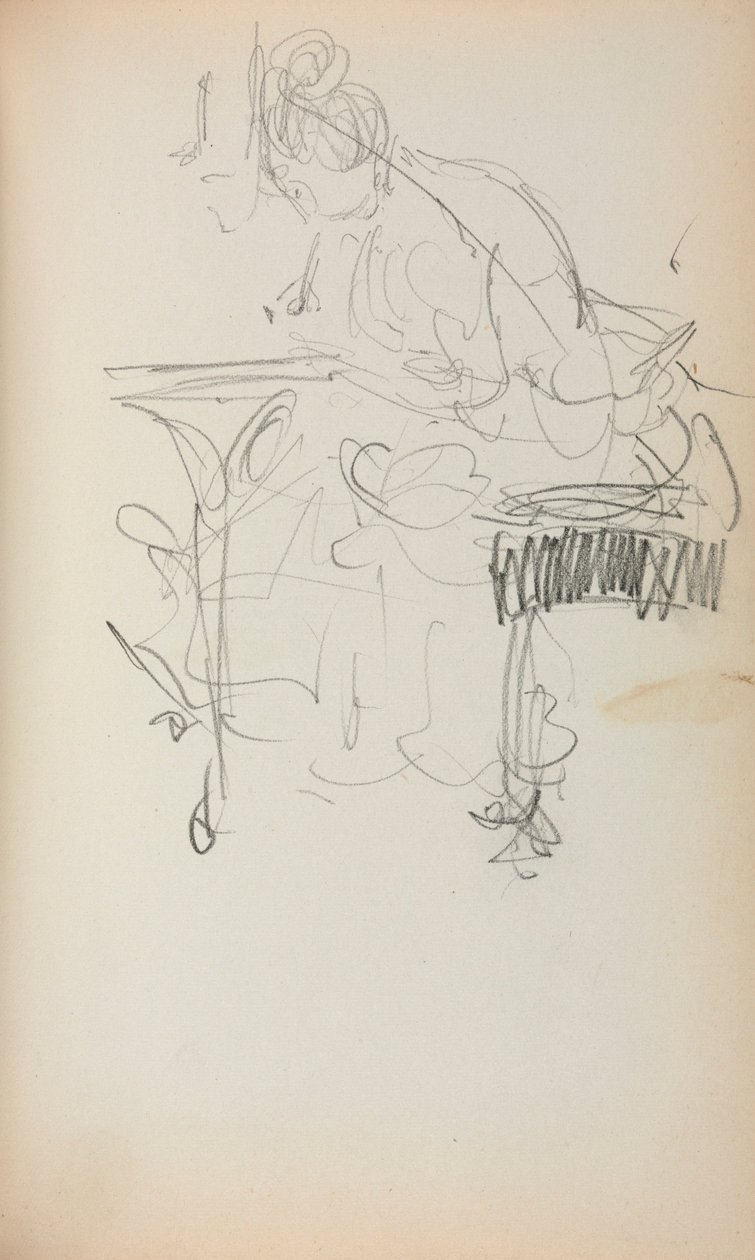 Caderno de esboços italiano: Mulher sentada a coser (página 153) de Maurice Prendergast
