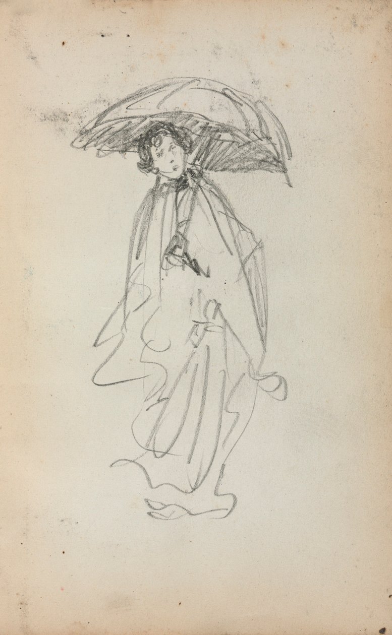Caderno de esboços italiano: Mulher de pé com guarda-sol (página 259) de Maurice Prendergast