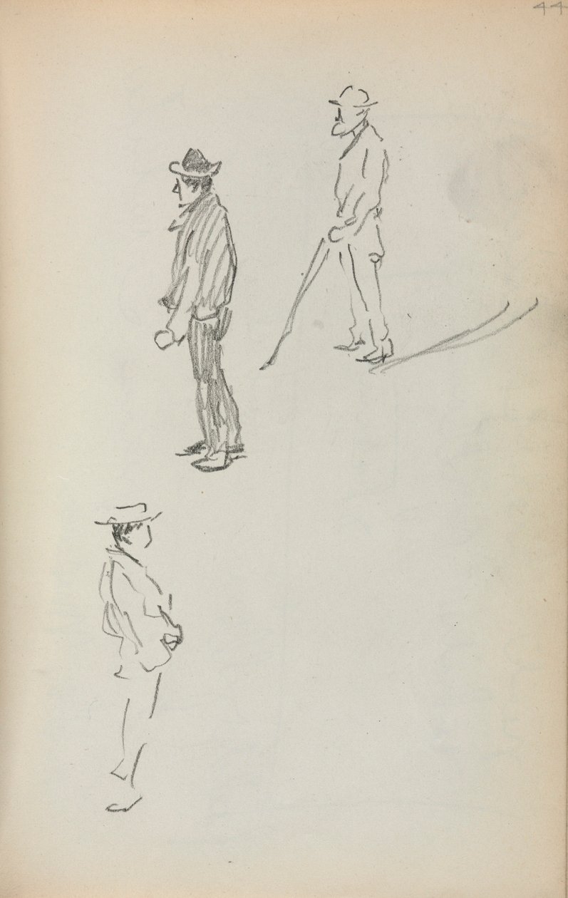 Caderno de esboços italiano: Três homens de pé (página 44) de Maurice Prendergast