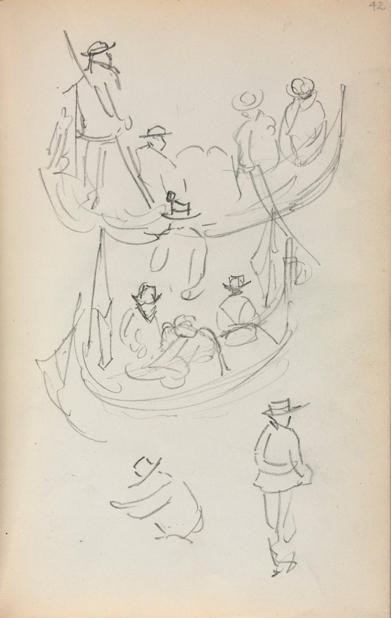 Caderno de desenho italiano: Duas gôndolas com figuras de Maurice Prendergast