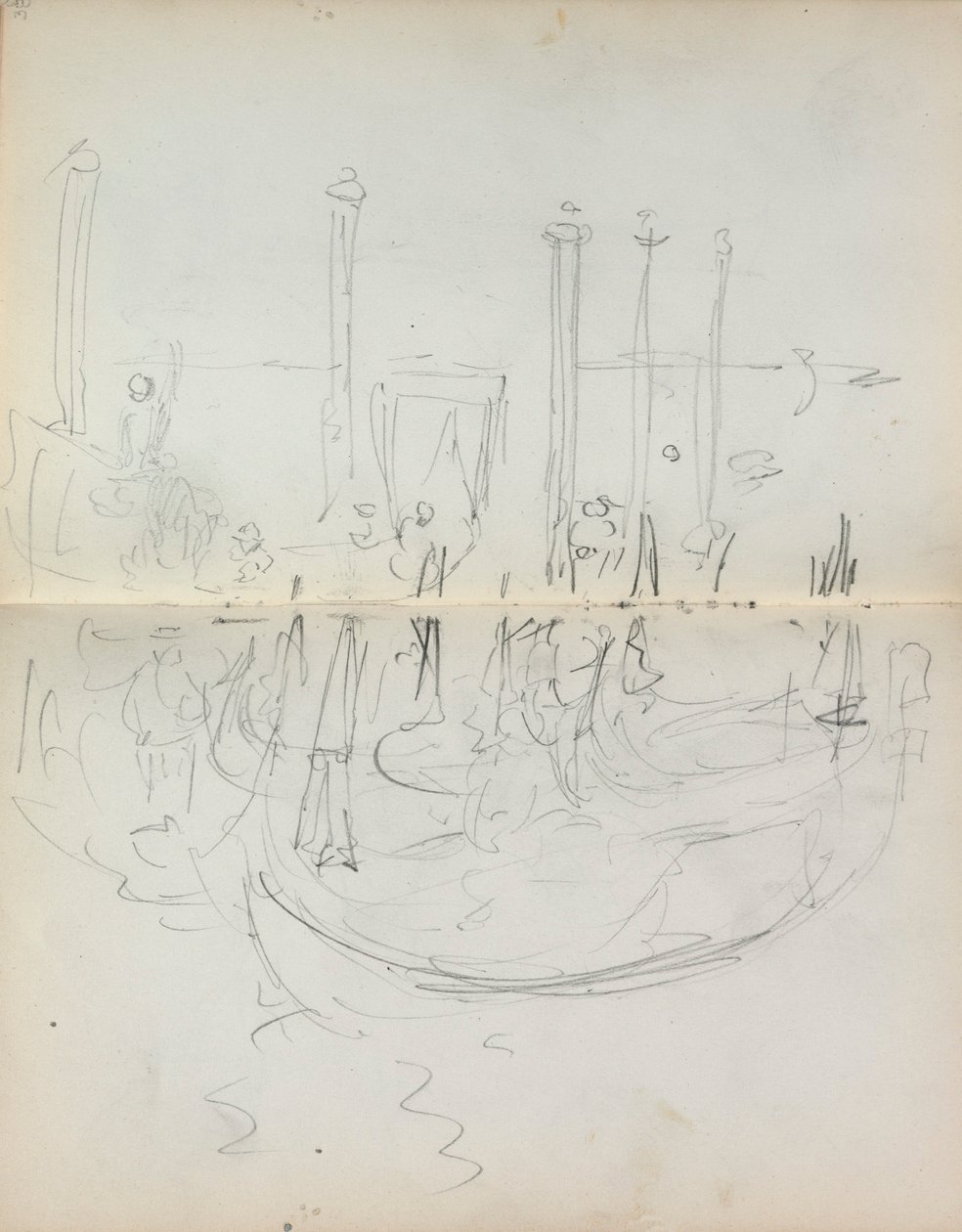 Sketchbook italiano: Vista do porto de Veneza (páginas 37 e 38) de Maurice Prendergast