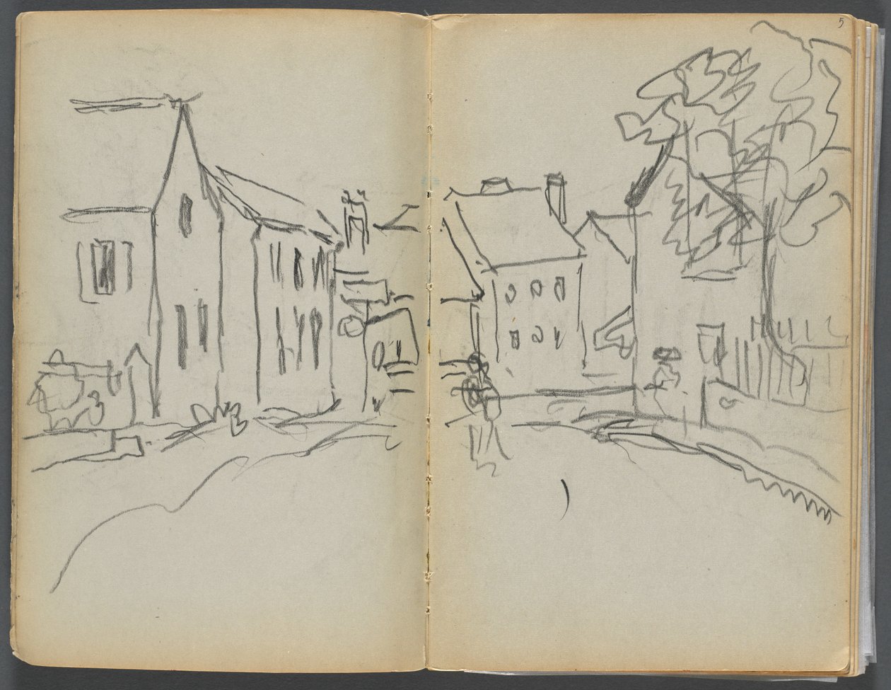 Sketchbook- The Granite Shore Hotel, Rockport, página 004  5: Cena de rua de Maurice Prendergast