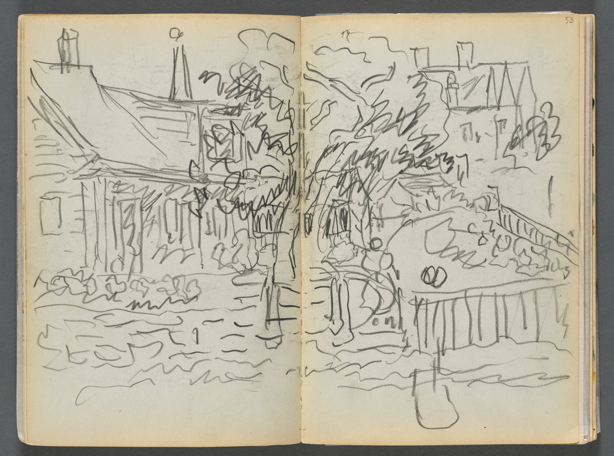 Sketchbook- The Granite Shore Hotel, Rockport, páginas 052 e 53: Casas e jardins de Maurice Prendergast