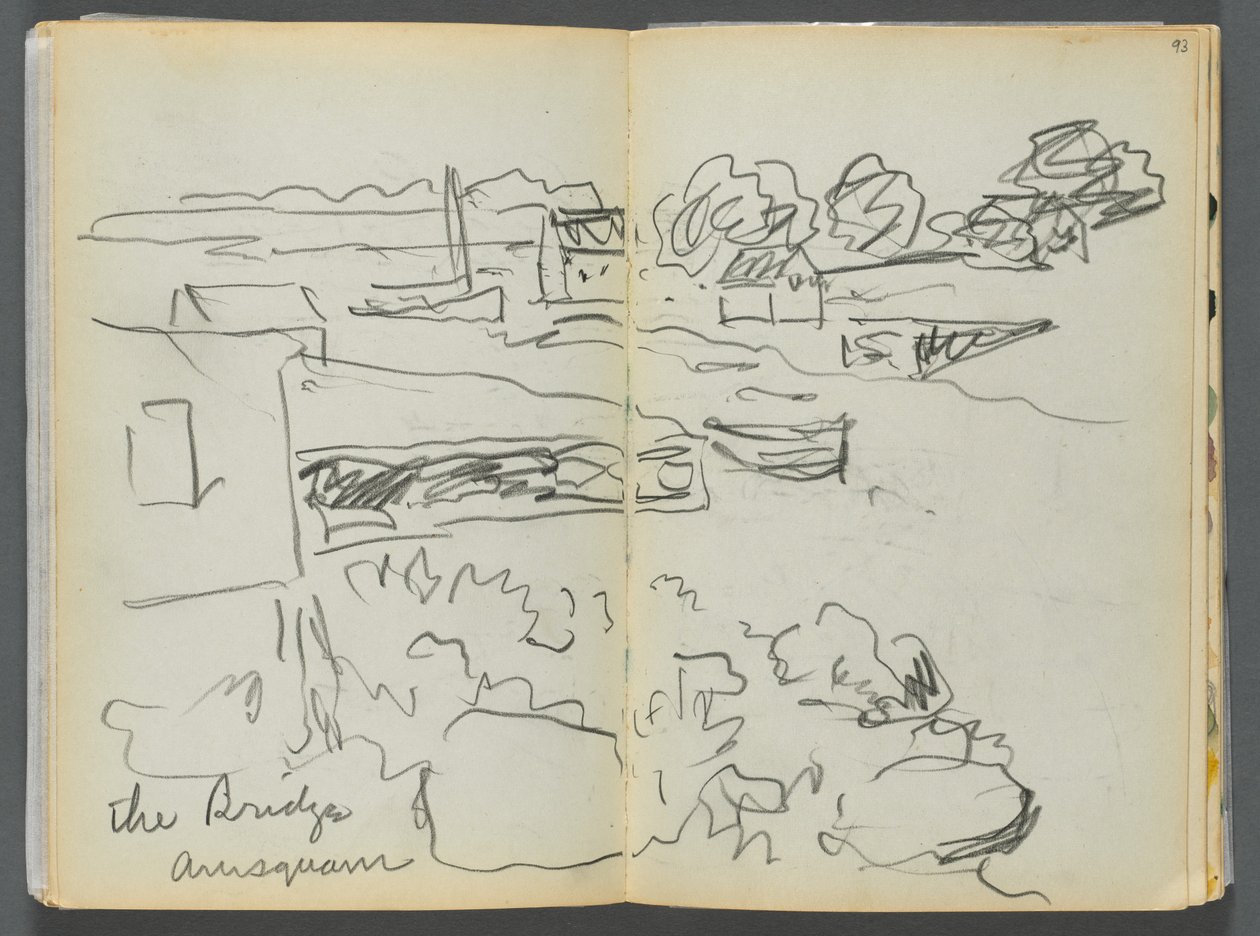 Sketchbook- The Granite Shore Hotel, Rockport, páginas 092 e 93: "The Bridge , Annisquam" de Maurice Prendergast