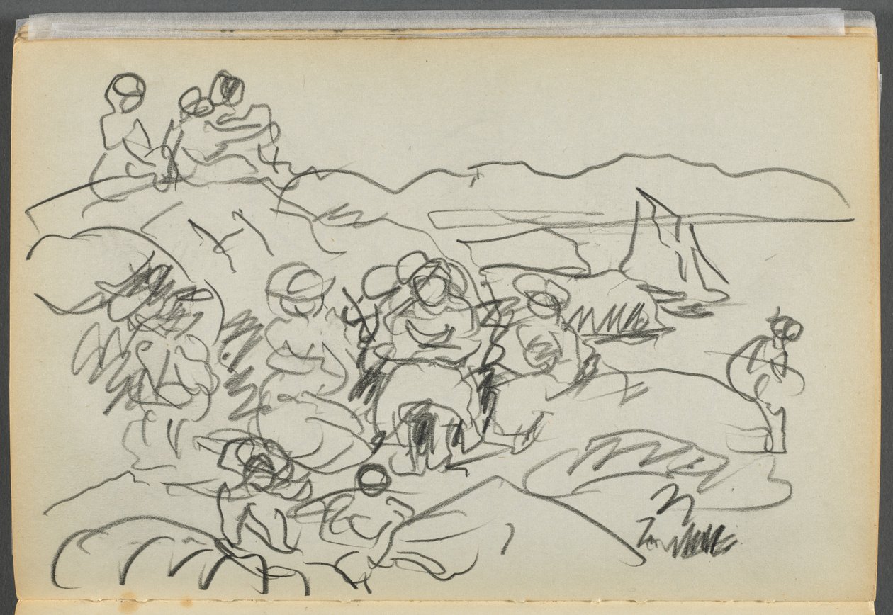 Livro de esboços - The Granite Shore Hotel, Rockport, página 096: Piqueniqueiros de Maurice Prendergast